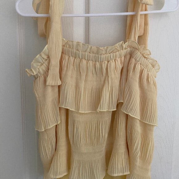 Lulu's Tiers to Summer Yellow Tie-Strap Tiered Tank Top - Yellow Size M - Picture 5 of 5